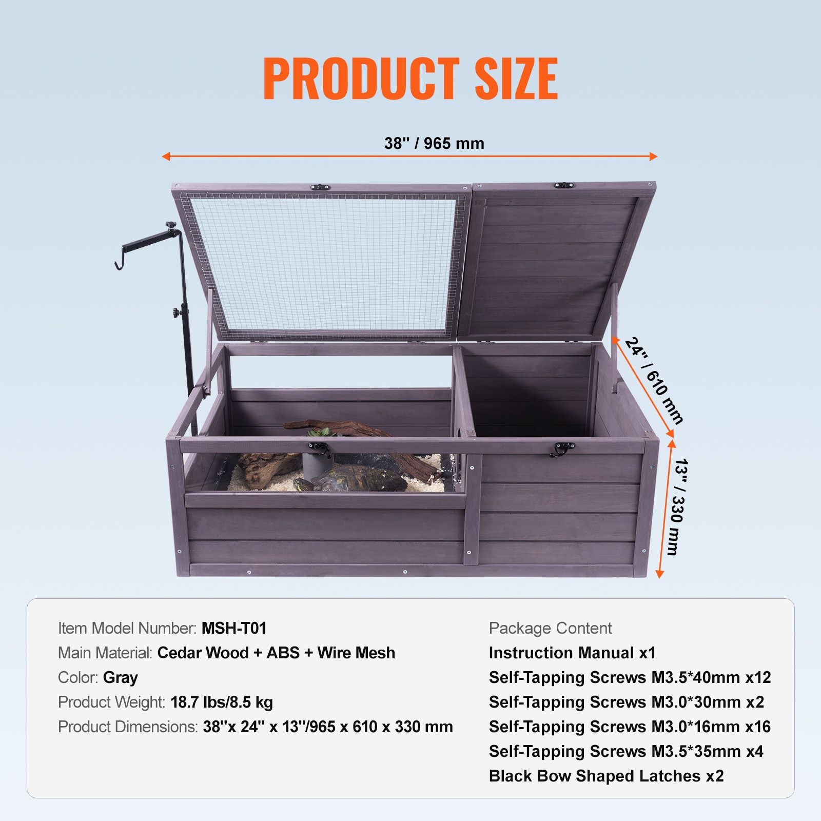 Tortoise Habitat Wooden Tortoise House Indoor & Outdoor 2-Room 38x24x13in_maomaolike.com
